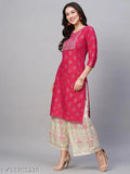 Gray Rayon Spring Vibes Kianas Foil Print Kurta Set with Palazzos - Elegant party outfit for women, perfect for summer events and special occasions