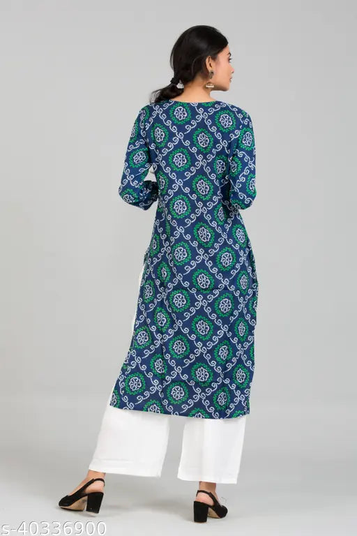 Printed rayon kurta and palazzos set for women, three-quarter sleeves, Banita Ensemble Women Kurta Sets, single size available