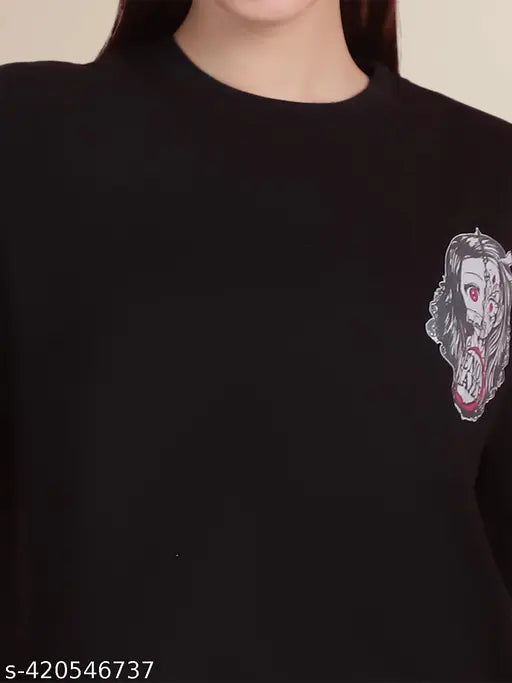 Black cotton regular fit t-shirt with graphic print