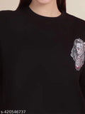 Black cotton regular fit t-shirt with graphic print