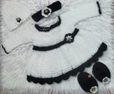 Handmade acrylic woolen baby girl sweater with cap hairband, booties, and floral motifs. One-of-a-kind, classic style, perfect for 6-12 months