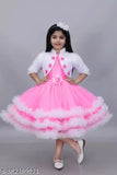 Pretty net silk pink & white one-piece festive dress for girls, India origin. Comfortable and stylish for 6-7 years old in solid net design