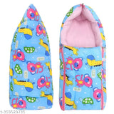Cotton baby sleeping bag & carry bag set (0-9 months), three-quarter sleeve with printed net design, ideal for gifting