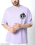 Purple cotton blend men's loose fit t-shirt with printed typography, suitable for casual wear or western style