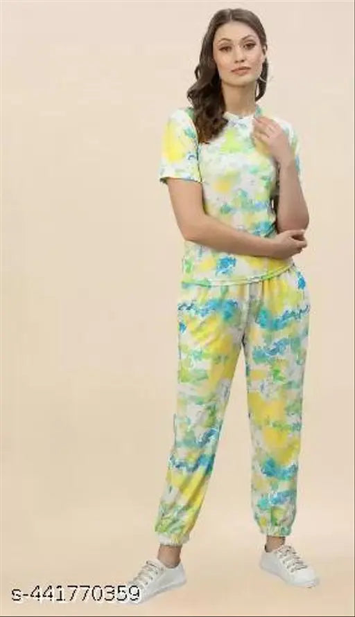 Tie Dye poly crepe pyjama suite & dress combo, trendy sleepwear set with en-suite spa bath amenities, India origin