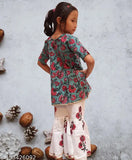 Printed cotton A-line girls kurta set, size range from 6-12 months to 5-6 years, Indian traditional attire for festivals or special occasions