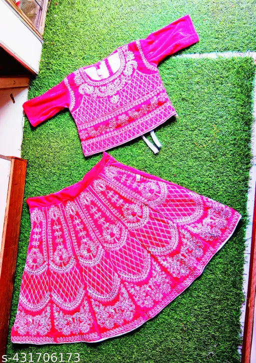Velvet kids' western party wear lahenga choli, embroidered traditional Indian outfit for special occasions