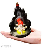 Poly Resin Ganesh Idol, 11cm x 10cm, Indian-made Backflow Incense Cones included (30 units)