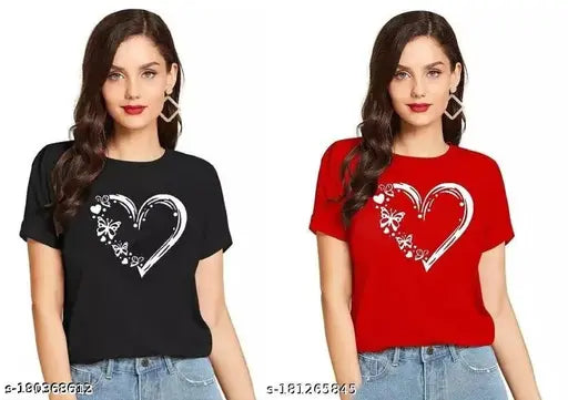 Bright cotton graphic tee combo with big heart print, regular fit & short sleeves, set of 2 (India)