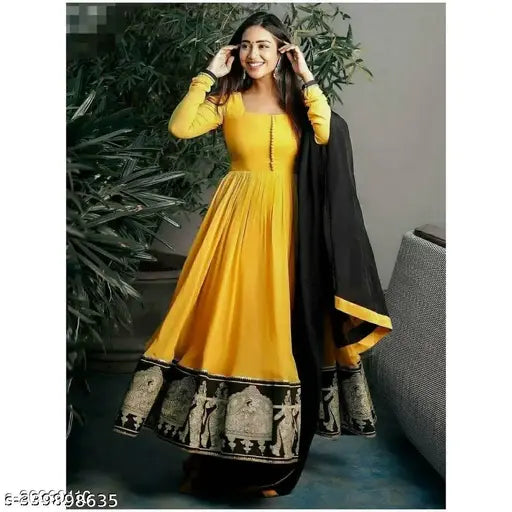 Rayon embroidered women's gown kurta, solid pattern, three-quarter sleeves, MOSITA LATEST, India origin
