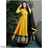 Rayon embroidered women's gown kurta, solid pattern, three-quarter sleeves, MOSITA LATEST, India origin