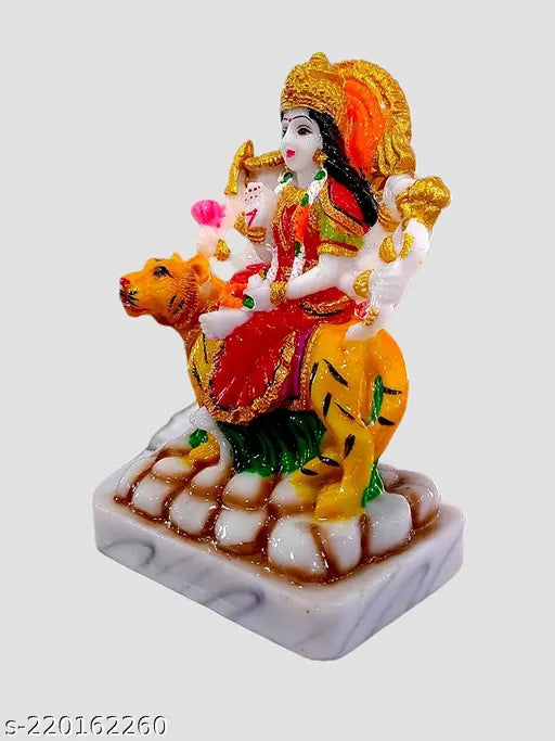 Multicolored marble idol of Goddess Durga, 4 inches high, ideal for home, office or temple puja, Navratri and Diwali celebrations, gifting purpose