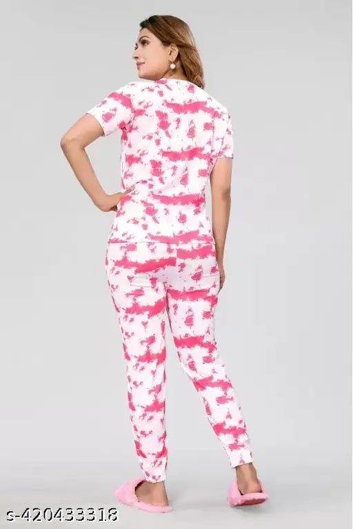Adorable cotton blend night suit set, multicolored coord set for women with unique design and comfort, includes 2 pyjamas and t-shirt