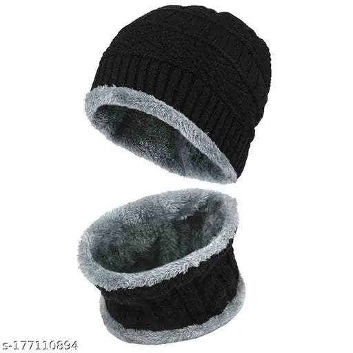 Wool men's caps, fur patterned cap set, one size, Made in India (Men Caps)