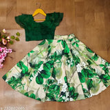 Organza crop top with floral rayon lehenga set for girls (2-8 years), traditional Indian fashion on display