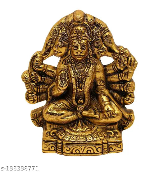 Metal Hanuman idol, decorative wall hanging & table gift. Handcrafted metal Panchmukhi Hanuman ji/Bajrangbali Murti from India, 10.5M x 10.5M x 10.5M