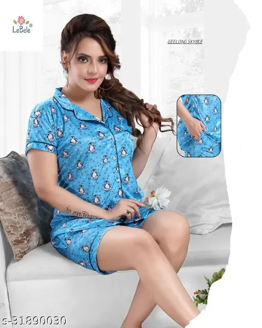 Japan satin night suit shorty - printed pattern, satin fabric for men, size M-XXXL