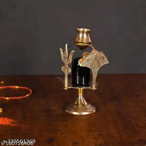 Black brass Shiva Lingam, 7cm tall, traditional Pooja item from India