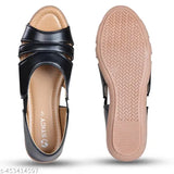 Black and tan open-toe slip-on flats, casual wear ballerinas