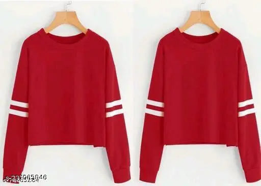 Cotton blend solid-color women's full sleeve t-shirt (S, M, L, XL, XXL), Made in India