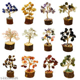 12 Mini Crystal Trees Set, Multi-colored stone, natural crystal tree with wooden base.
