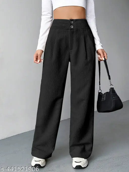 Wide-leg women's casual trousers, olive green, zip fly
