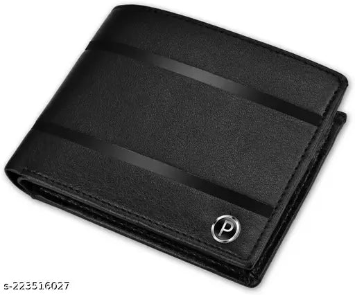 Men in Black faux leather wallet, 3 card slots, solid black design. Luxury men's accessory from JnD, India