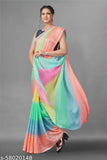 Multicolored weigghtless printed saree, unstitched blouse with sequin embellishments