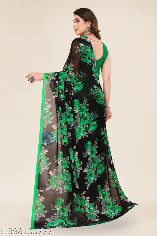 Black Georgette saree, fashionable wear, blouse piece