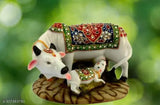 Multicolor marble dust/polyresin cow and calf big statue, decorative animal figurine for spiritual adornment (5x3x3 inches)