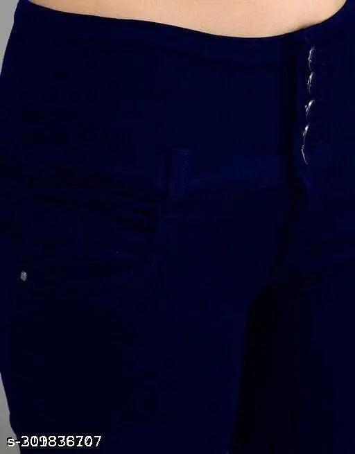 Blue denim women's 5-button jeans, stylish, comfortable, suitable for parties. Size options: 24, 26, 28, 30, 32 (Waist sizes: 28in, 30in, 32in; Length size: 37in). Made in India