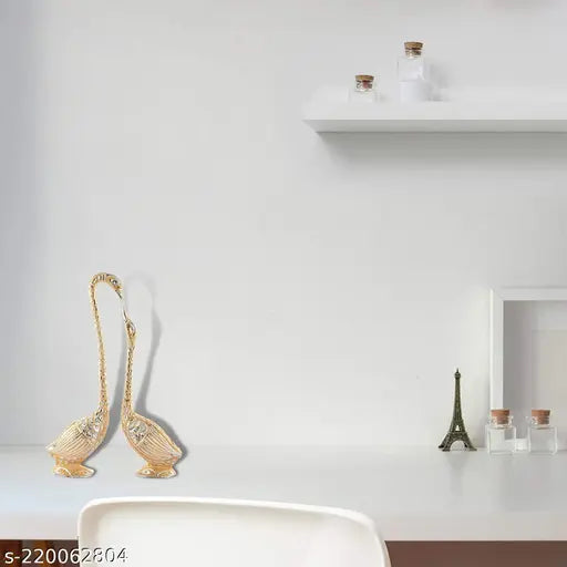 Elegant golden swan pair decorative figurines