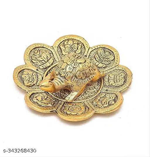 Golden aluminum SYNU Metal Feng Shui Tortoise on plate, symbolizing longevity and good luck decorative showpiece - 4.5