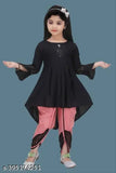 Black and peach embellished net Rayon party dhoti kurta set for girls (size: 5-6 years)