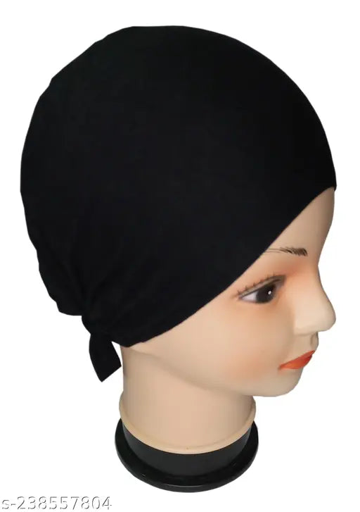 Black cotton hijab cap with inner cap, designed for modest wear, suitable for Muslim women