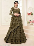 Elitevibe women's chain embroidered free size lahenga choli & dupatta, Aari work and semi-stitched in net fabrics