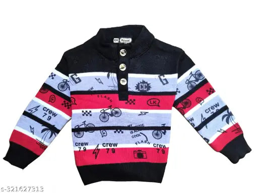 Woolen striped winter sweater for kids (5-11 years), premium handcrafted woolen wear from India