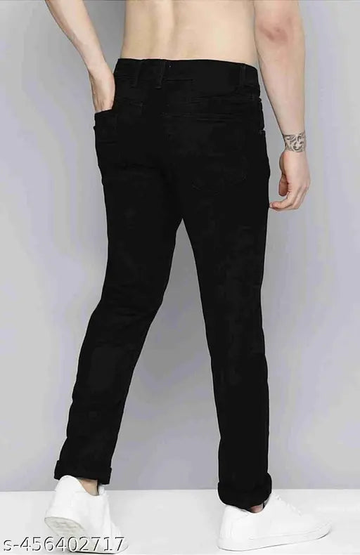 Black cotton credit fabric edgy knee-cut pants, stretchable and slim fit