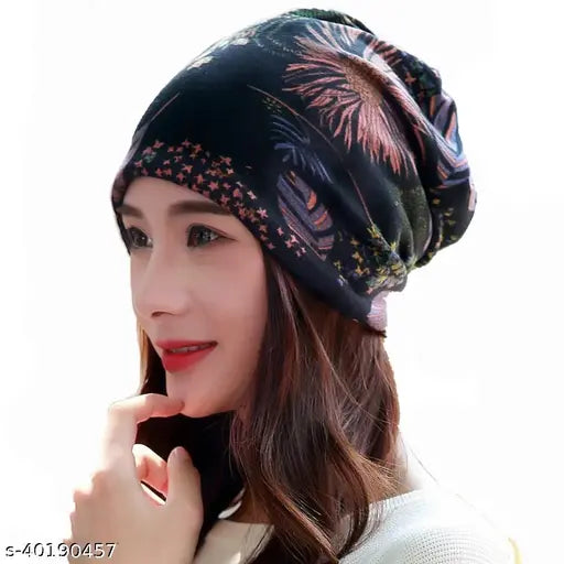 Warm winter beanie with bandana print