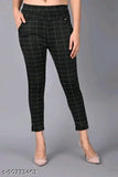 Cotton blend checked jeggings for women by Stutakriti, free size (waist 32in, length 40in), made in India