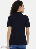 Dark blue polycotton solid women's polo neck t-shirt, short sleeves by Spylark