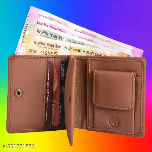 PU leather men's wallet, stylish design with 2 compartments, RFID protection, free size (12x8cm), Indian craftsmanship
