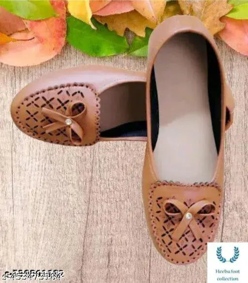 Brown suede flat shoes, ballerina, embellished with bow detailing