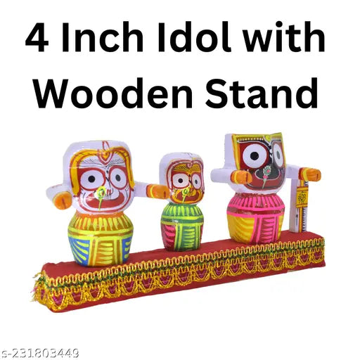 Multicolor wooden Krishna idol set (4 inches), perfect for home or office decoration, great for gifting ceremonies