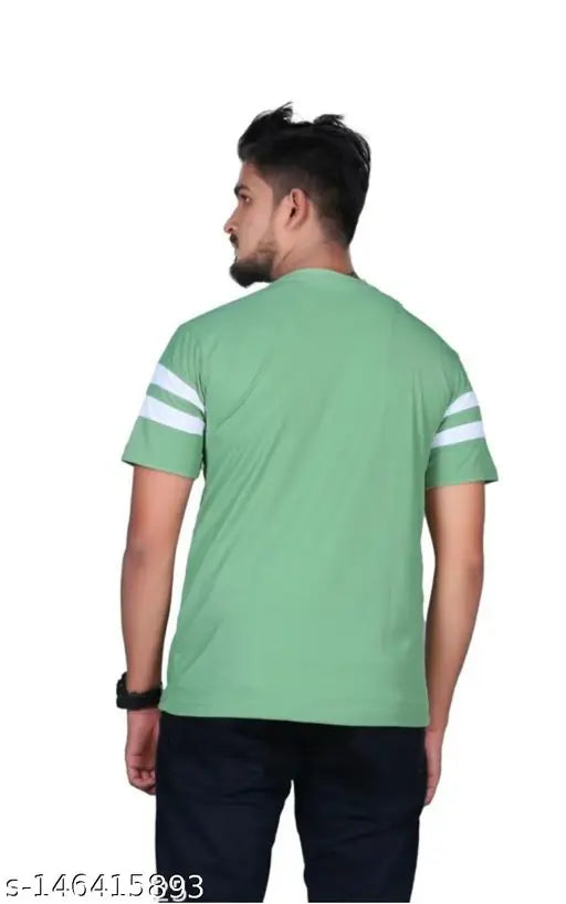 Striped polyester short-sleeve casual t-shirt for men, stylish and breathable, hip length, popular color options