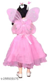 Pink embellished net fairy princess dress with butterfly wings and hair band for girls (sizes: 2-3yrs, 3-4yrs, etc.) from India