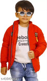 Red, black and white ethnic boy's jacket with hoodie, long sleeves, front pocket
