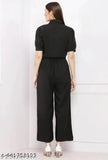 Crepe sleeved, unique 2pc jumpsuit with shrug for girls in solid polyester. Available in sizes XS-M, originating from India