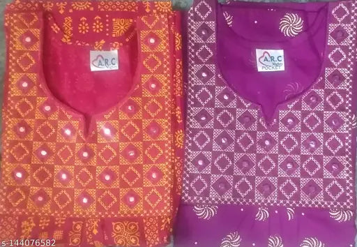 Colourful mirror work Indian cotton net nightgowns, two free size, high-quality embroidery