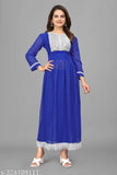 Georgette embroidered kurti, single solid color OTRUFI Blur, three-quarter sleeve length, S-XXXL sizes available